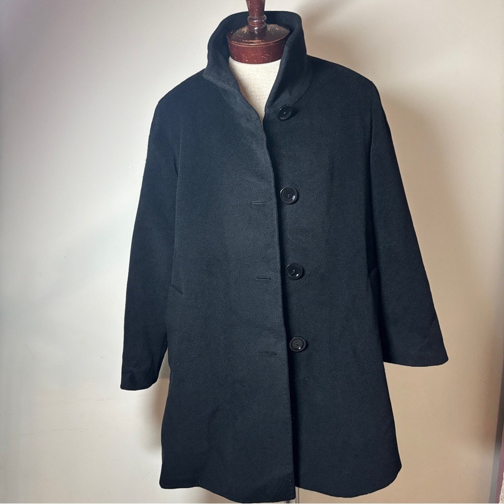 $1200 Designer Cinzia Rocca Angora‎ Wool Coat Flared Black Peacoat Italy - Picture 5 of 15